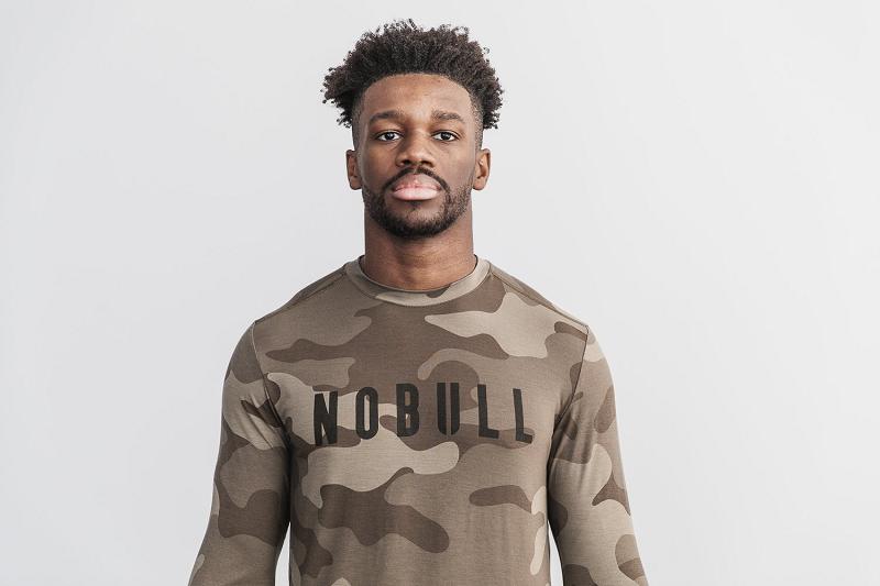 Brown Nobull Tee (CAMO) Men\'s Long Sleeve | CA E1581B